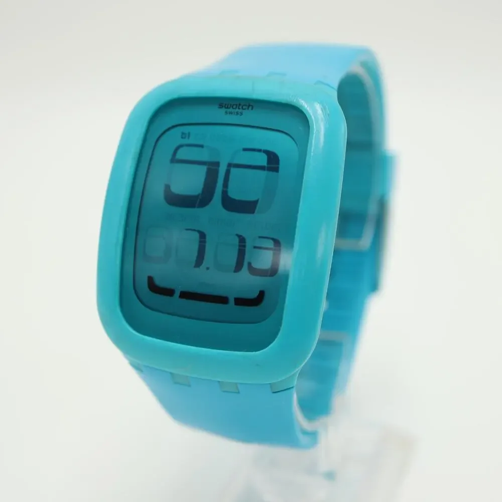 Swatch Touch Blue Digital 39mm Watch Alarm Chrono Timer Silicone w New Battery